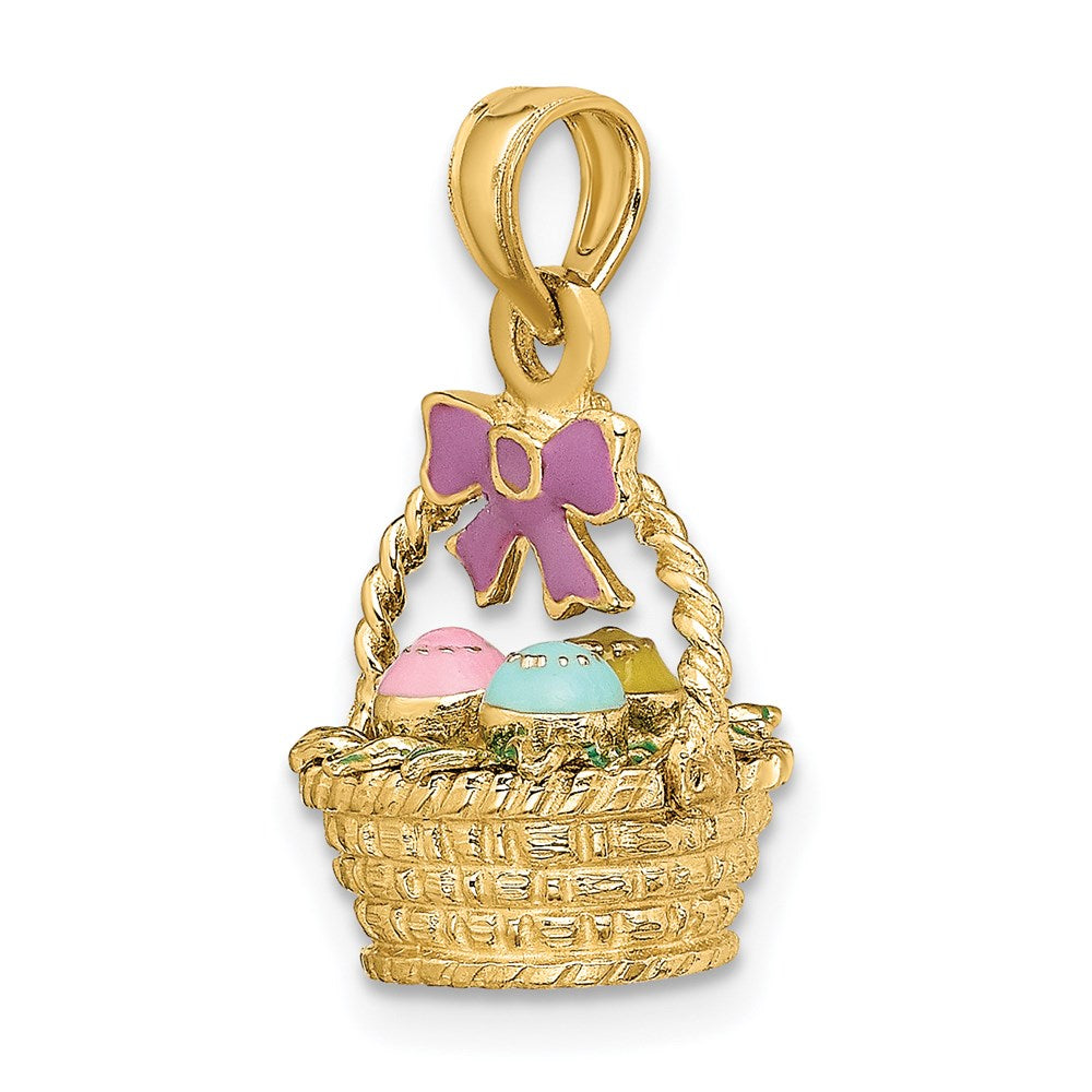 14k Yellow Gold 3-D Enameled Easter Basket w/Bow and Eggs Charm