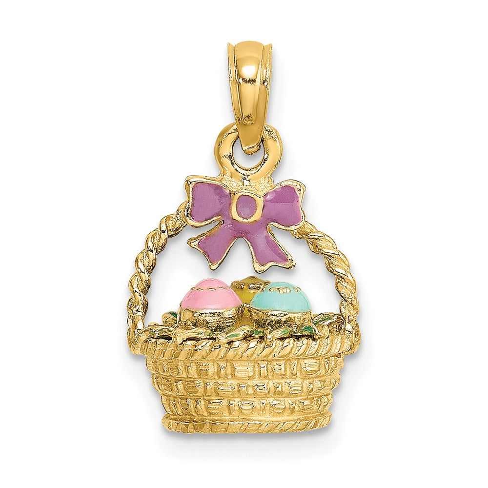 14k Yellow Gold 3-D Enameled Easter Basket w/Bow and Eggs Charm