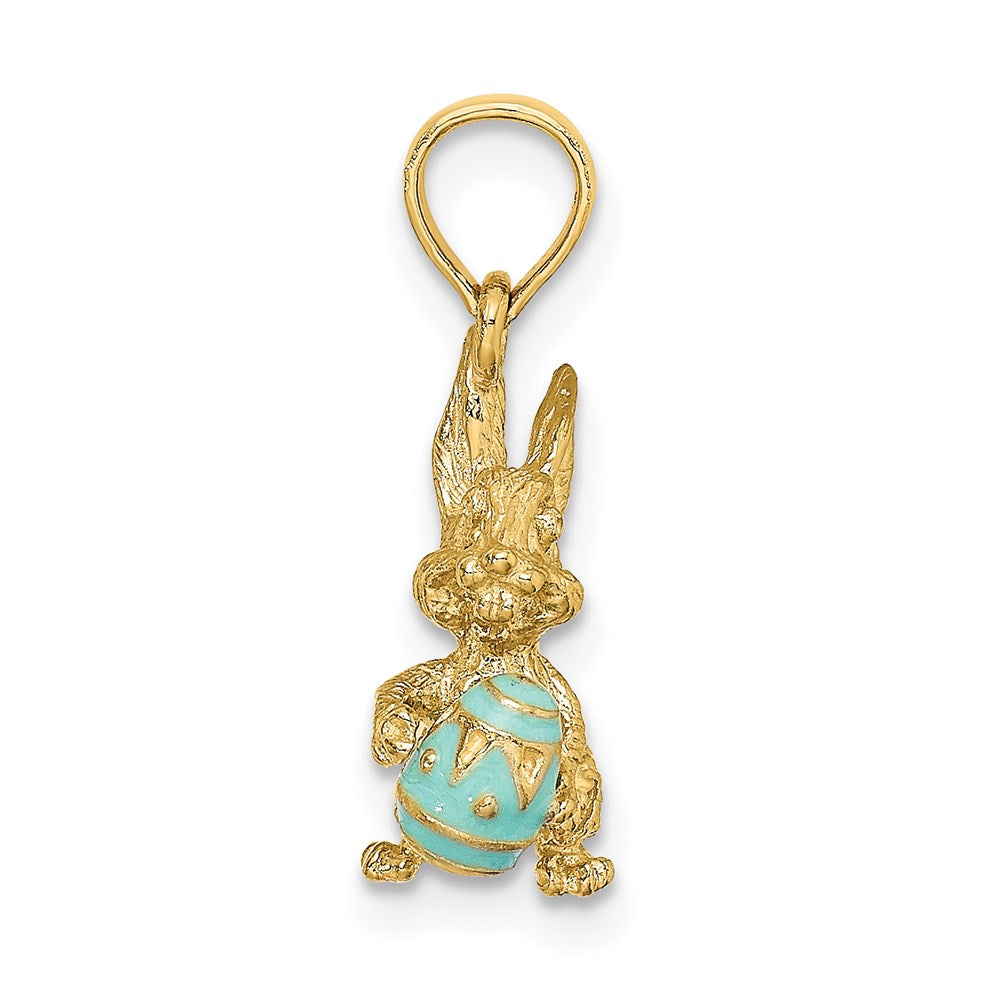 14k Yellow Gold 3-D Aqua Enameled Easter Bunny w/Egg Charm