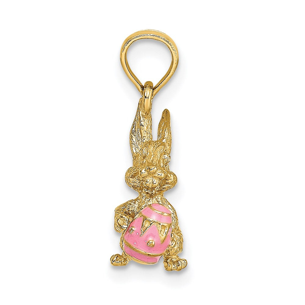 14k Yellow Gold 3-D Pink Enameled Easter Bunny w/Egg Charm