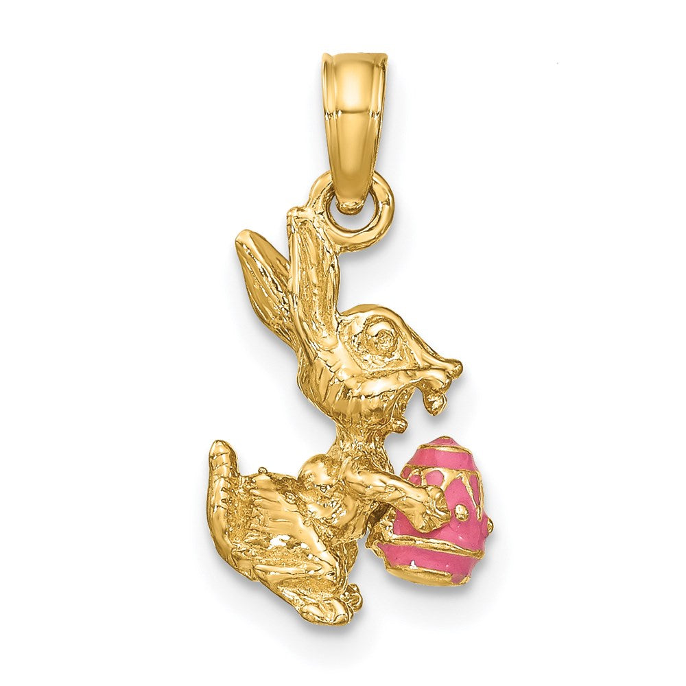 14k Yellow Gold 3-D Pink Enameled Easter Bunny w/Egg Charm