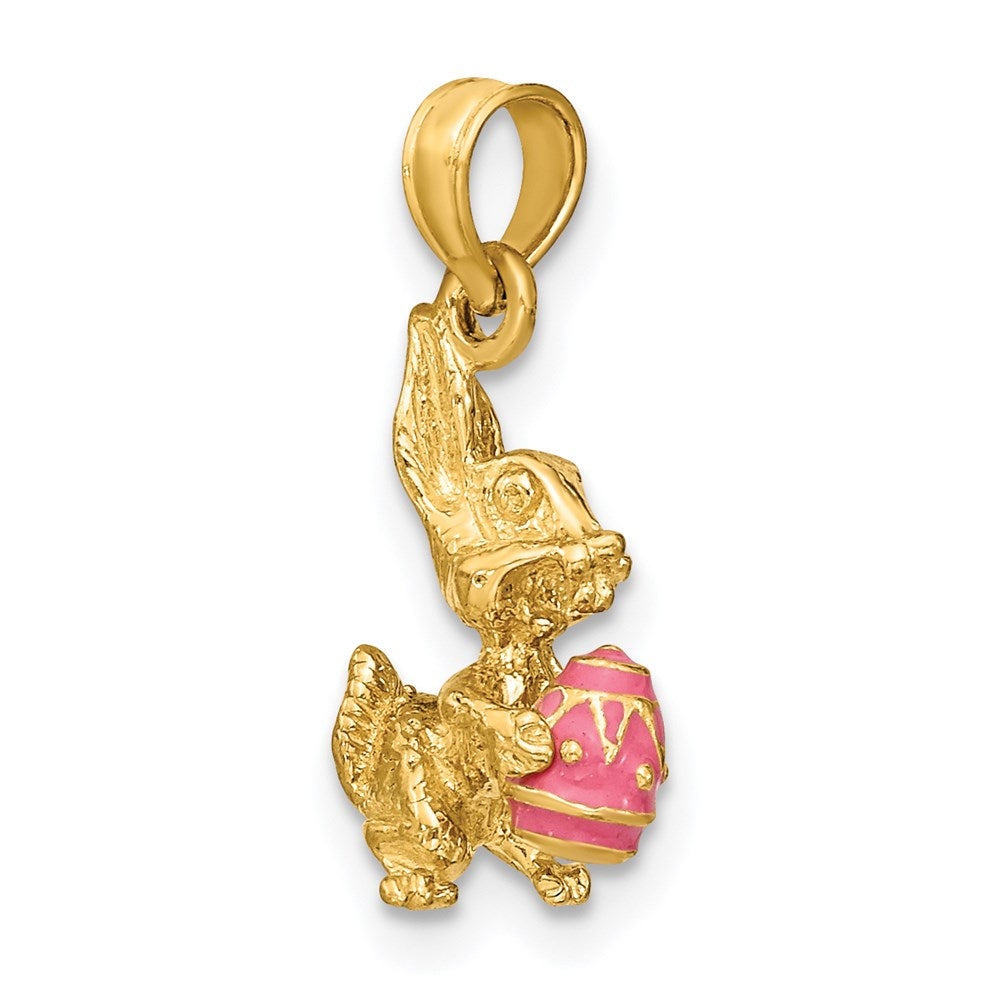 14k Yellow Gold 3-D Pink Enameled Easter Bunny w/Egg Charm