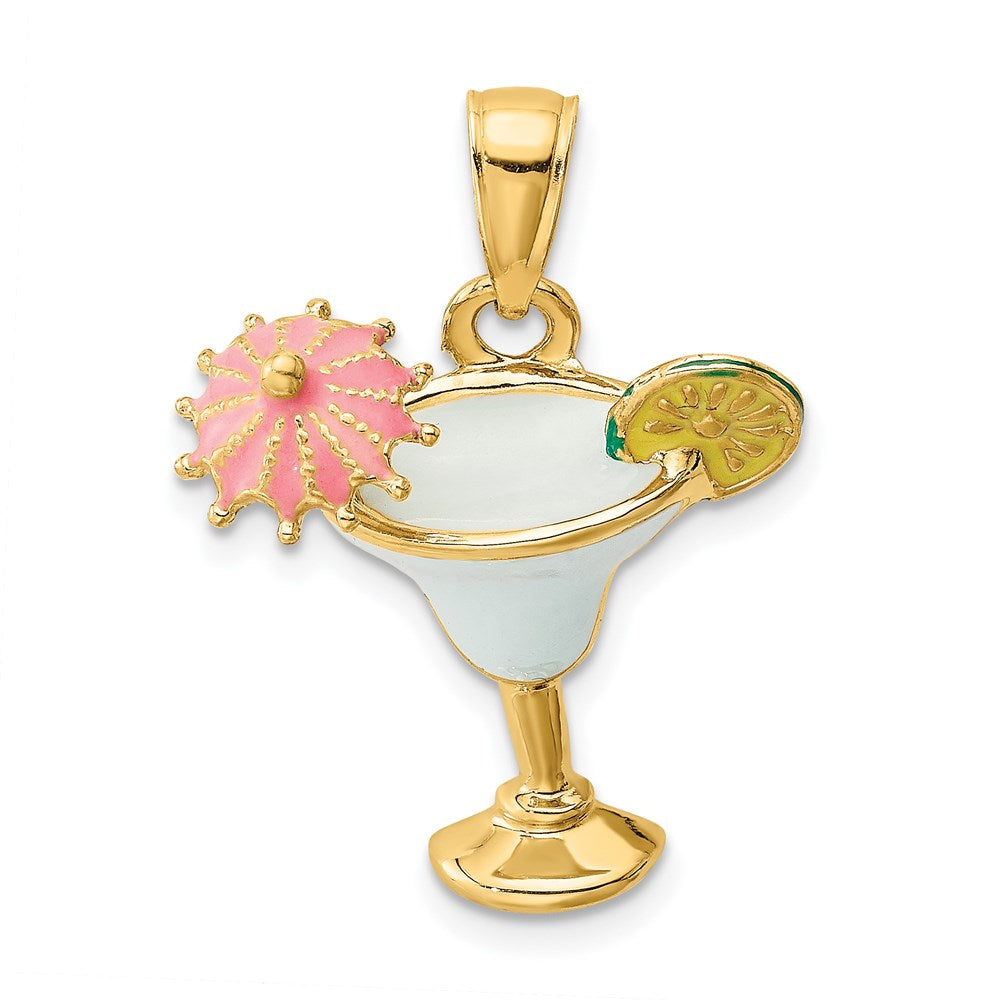 14k Yellow Gold Enameled Margarita Drink w/ Umbrella and Lime Charm