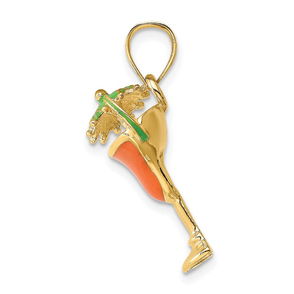 14k Yellow Gold Orange Enameled Margarita Drink w/Umbrella and Lime Charm