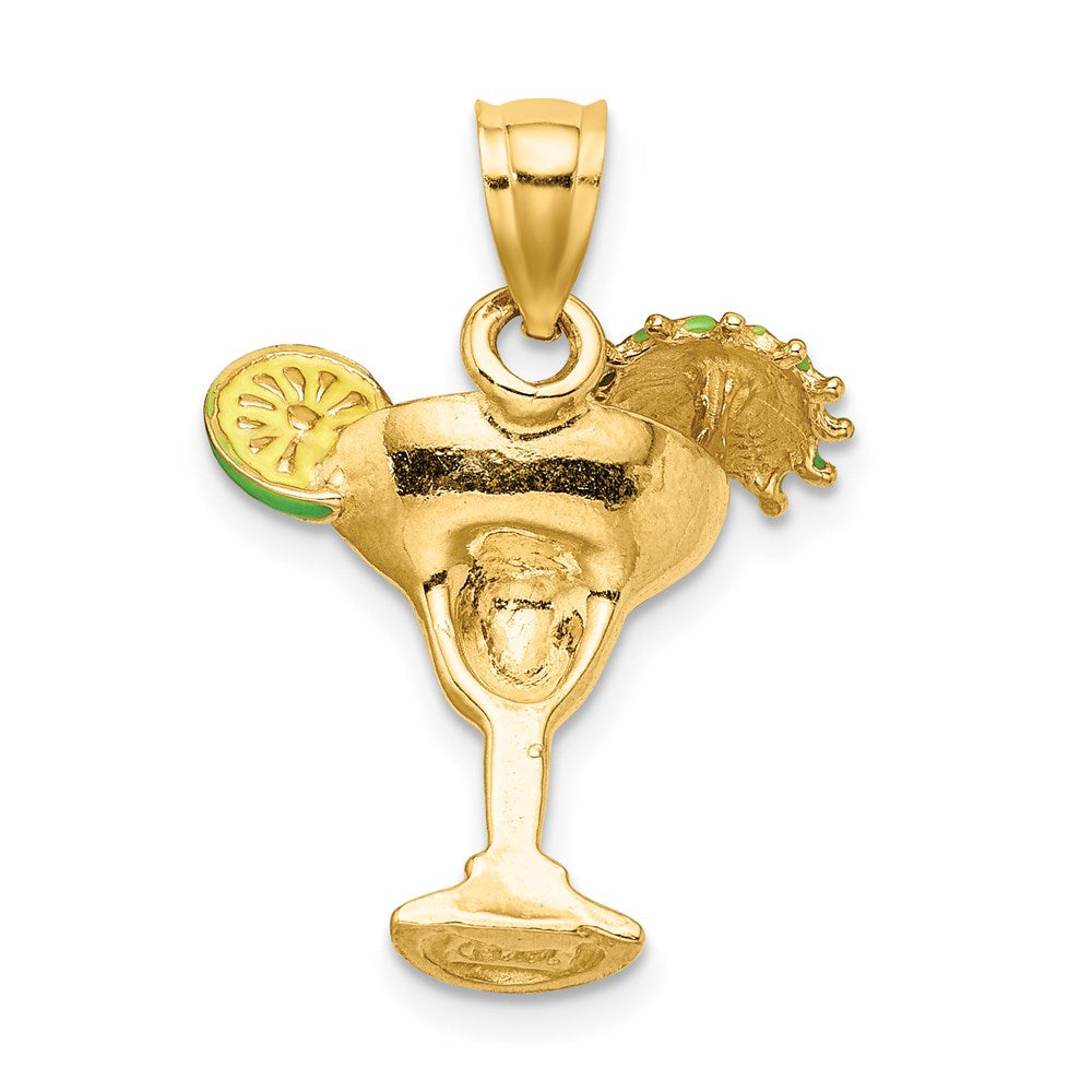 14k Yellow Gold Orange Enameled Margarita Drink w/Umbrella and Lime Charm