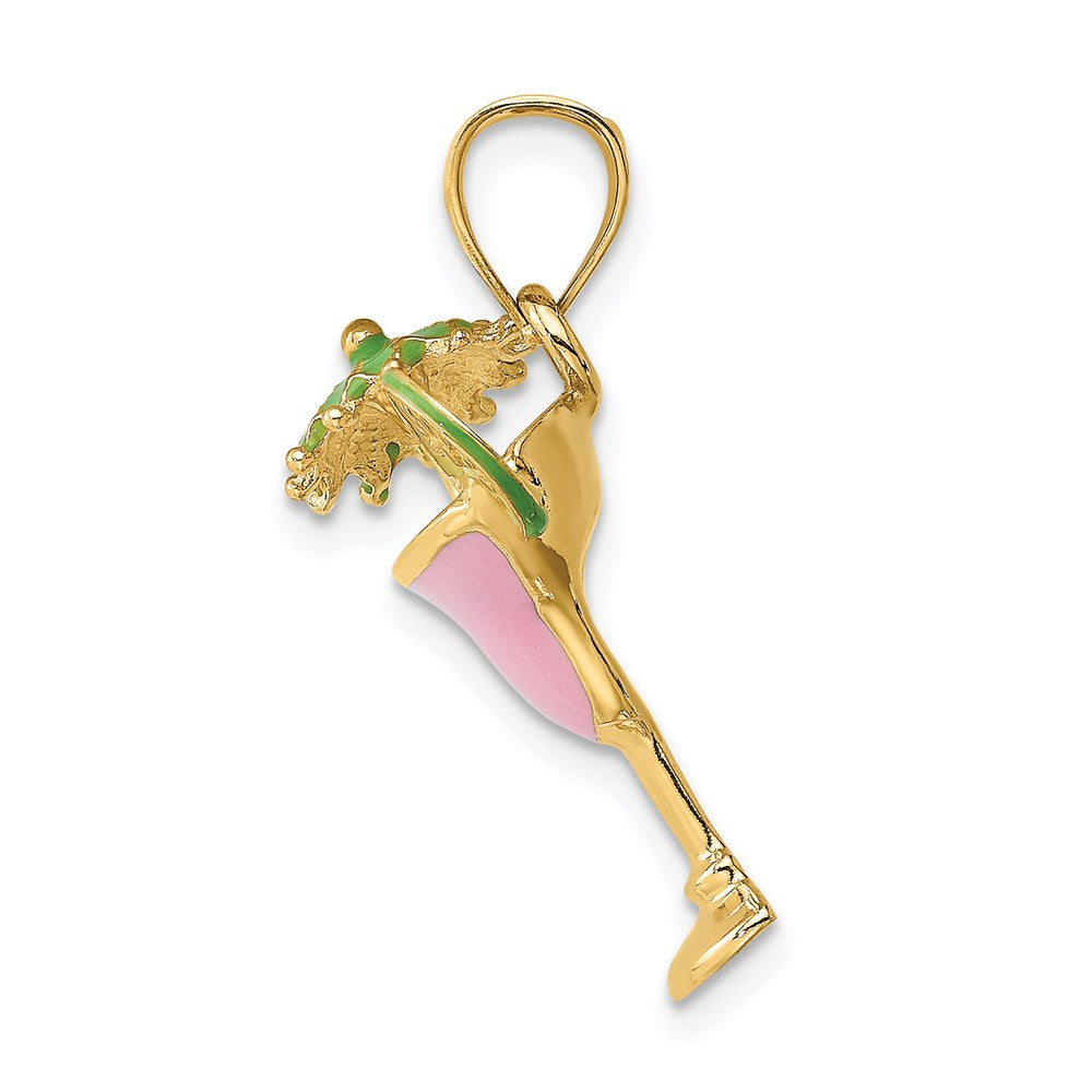 14k Yellow Gold Pink Enameled Margarita Drink w/ Umbrella and Lime Charm