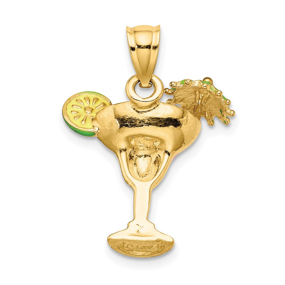 14k Yellow Gold Pink Enameled Margarita Drink w/ Umbrella and Lime Charm