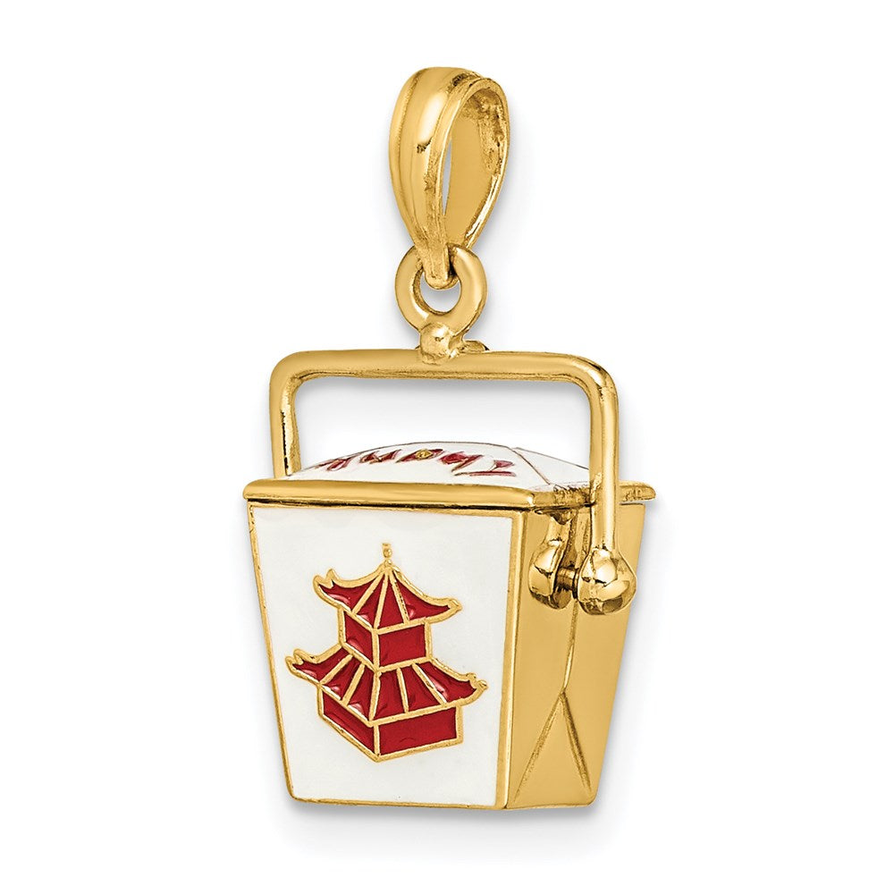 14k Yellow Gold 3-D Enameled Moveable Chinese Take-Out Box Charm