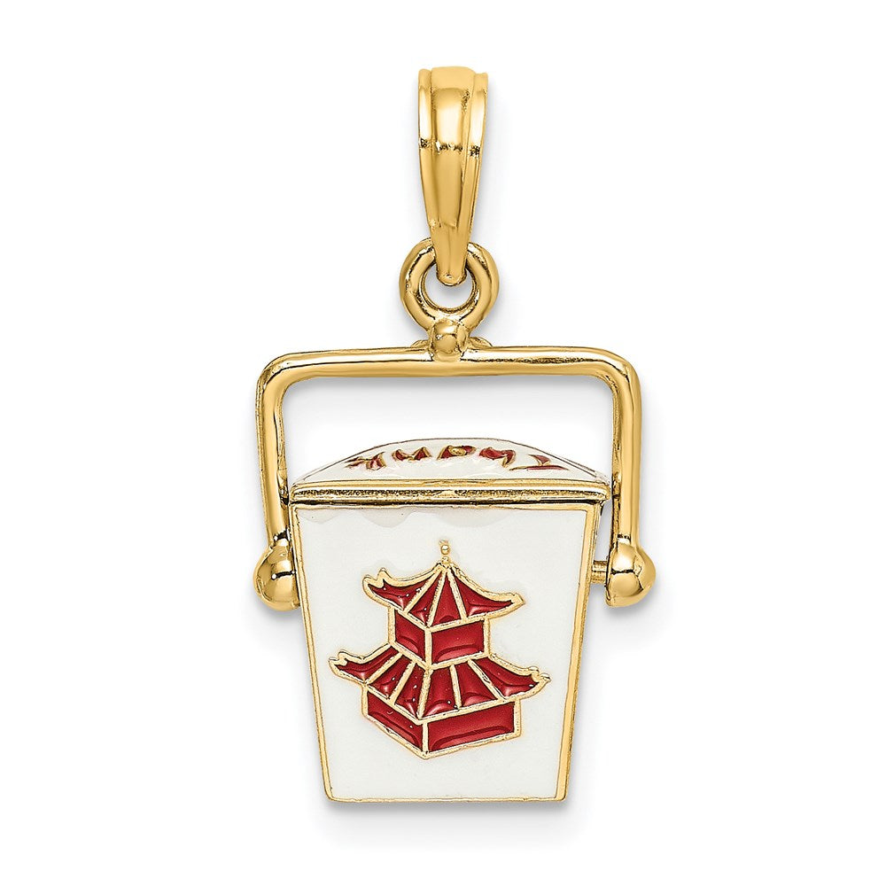 14k Yellow Gold 3-D Enameled Moveable Chinese Take-Out Box Charm