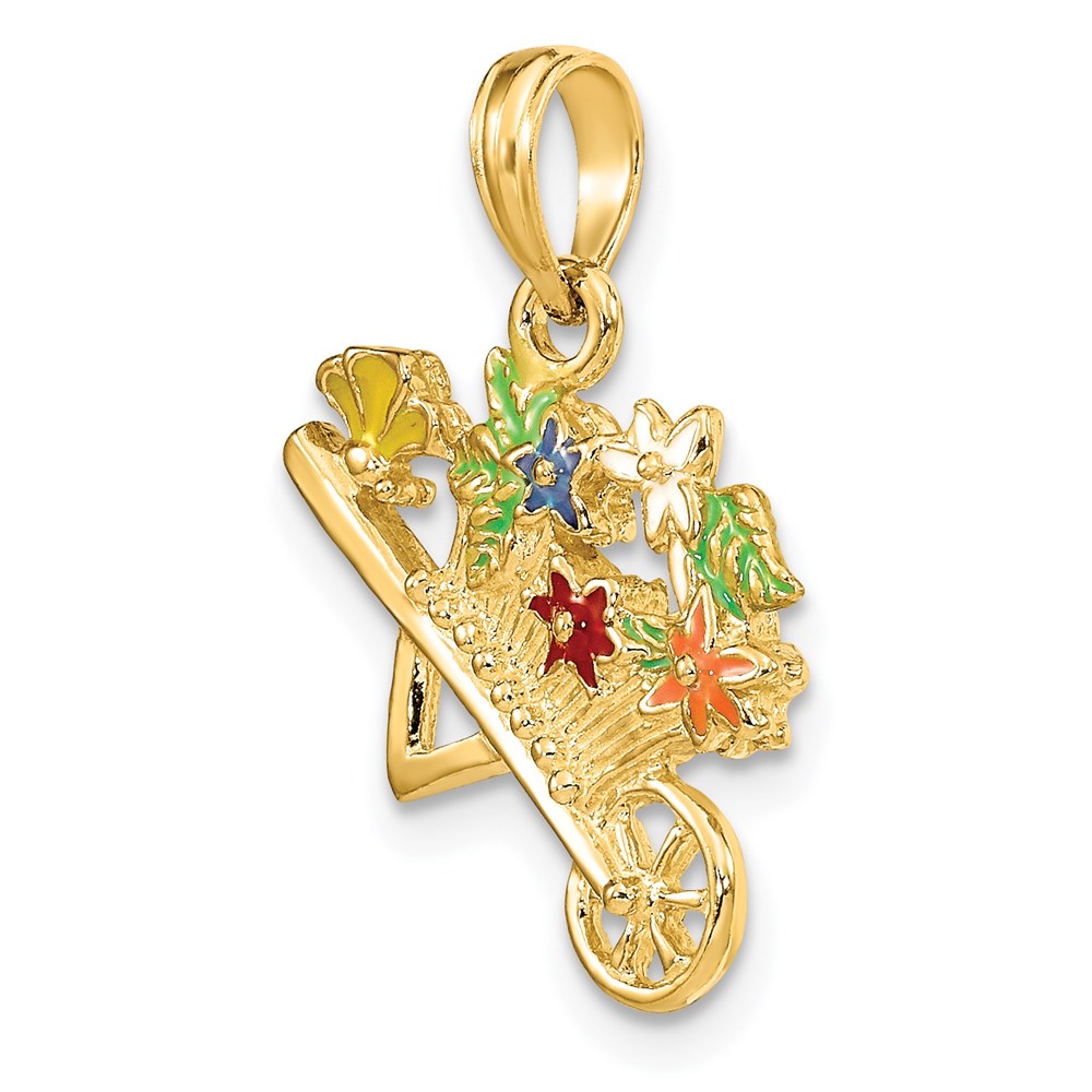 14k Yellow Gold 3-D Multi-color Enamel flower Cart Charm