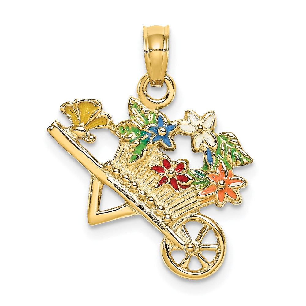 14k Yellow Gold 3-D Multi-color Enamel flower Cart Charm