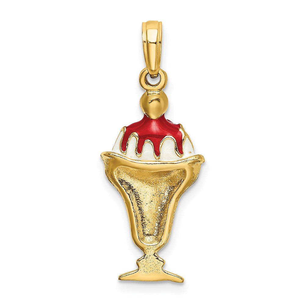 14k Yellow Gold Chocolate Ice Cream Sundae W/Cherry Top Charm