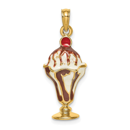 14k Yellow Gold Chocolate Ice Cream Sundae W/Cherry Top Charm