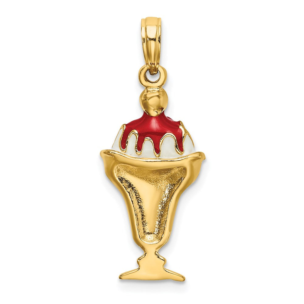 14k Yellow Gold Strawberry Ice Cream Sundae W/Cherry Top Charm