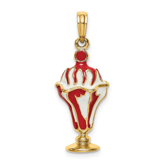 14k Yellow Gold Strawberry Ice Cream Sundae W/Cherry Top Charm