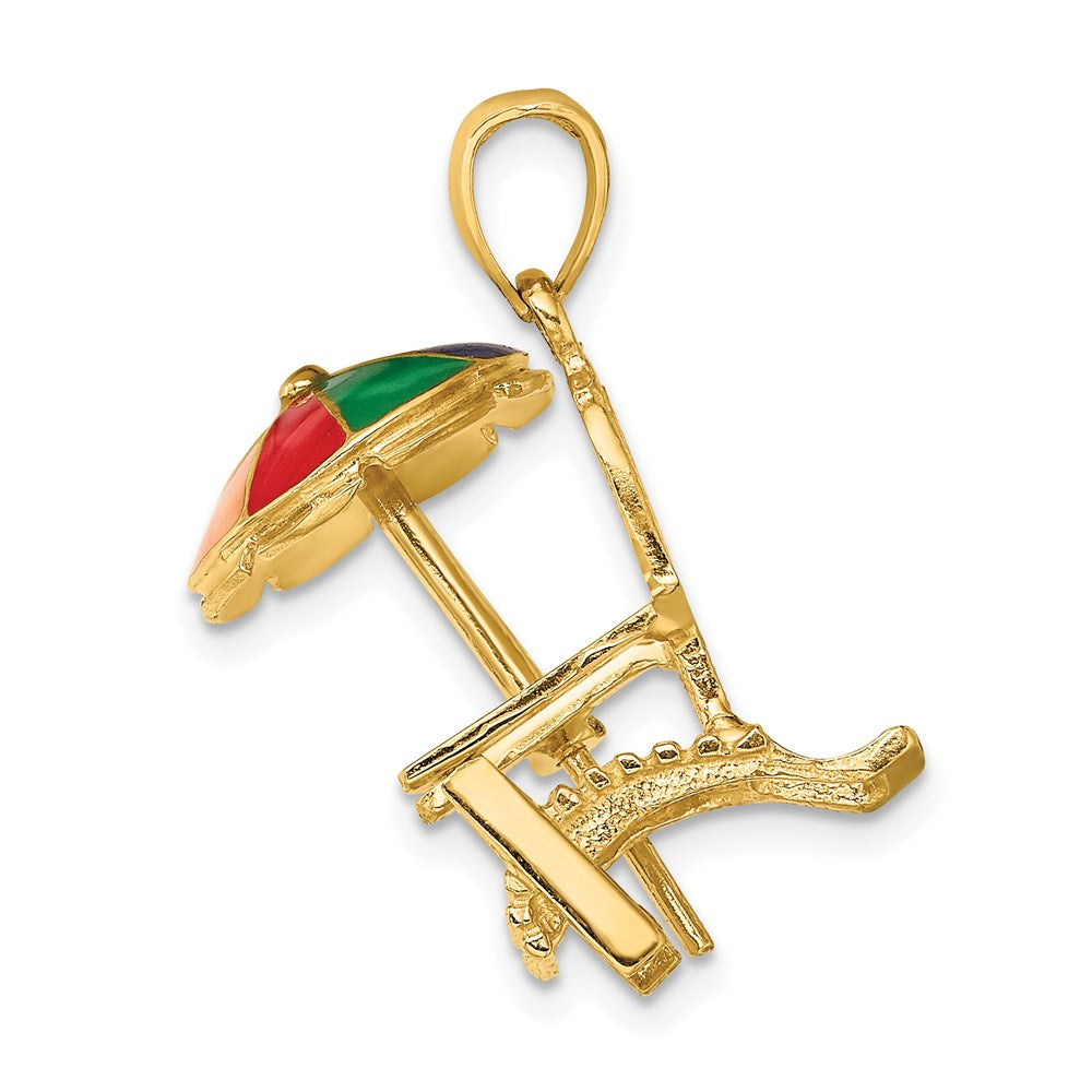 14k Yellow Gold 3-D w/ Enamel Umbrella Beach Chair Charm