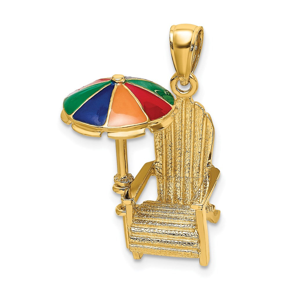 14k Yellow Gold 3-D w/ Enamel Umbrella Beach Chair Charm