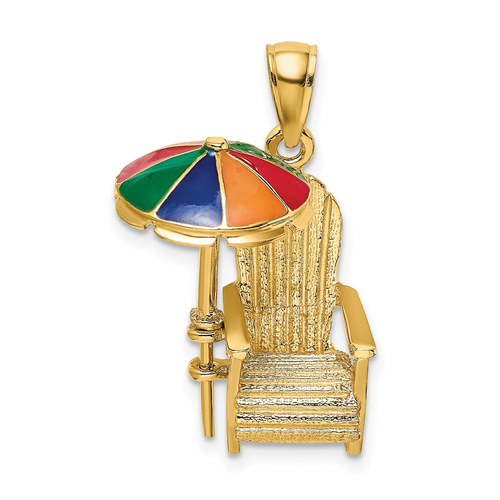 14k Yellow Gold 3-D w/ Enamel Umbrella Beach Chair Charm