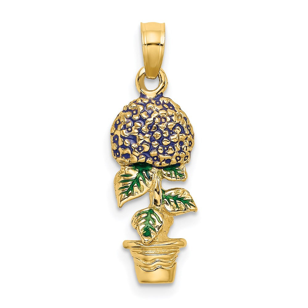 14k Yellow Gold 3-D Enameled Lavender Hydrangea Flowers In Pot Charm