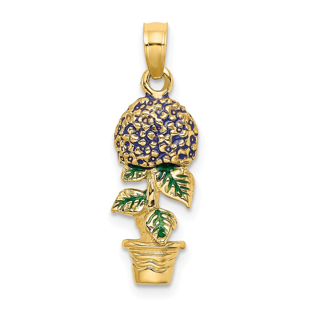 14k Yellow Gold 3-D Enameled Lavender Hydrangea Flowers In Pot Charm