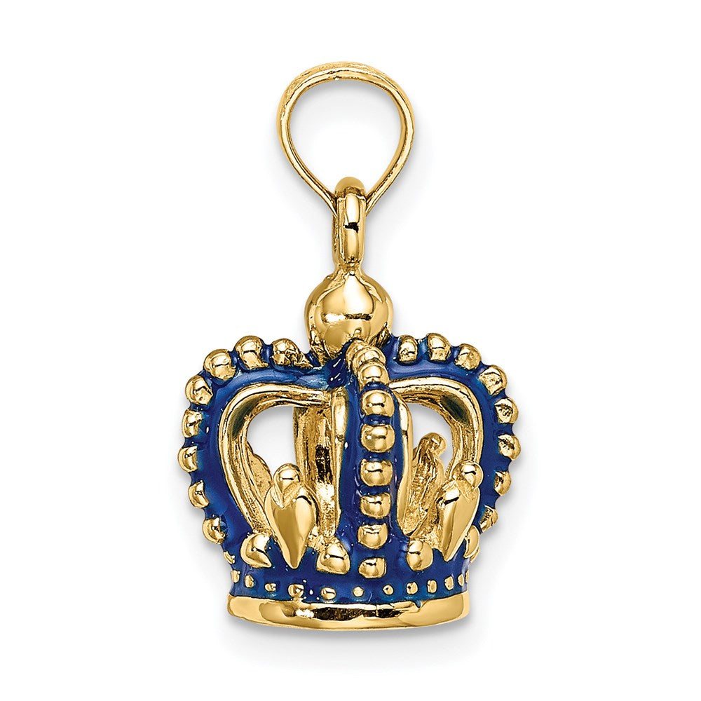 14k Yellow Gold 3-D Blue Enamel Crown Charm