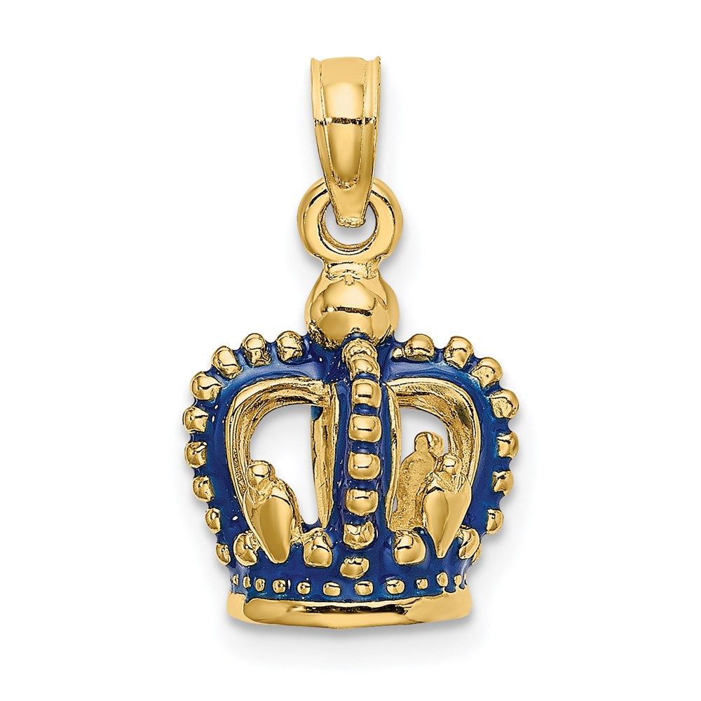 14k Yellow Gold 3-D Blue Enamel Crown Charm