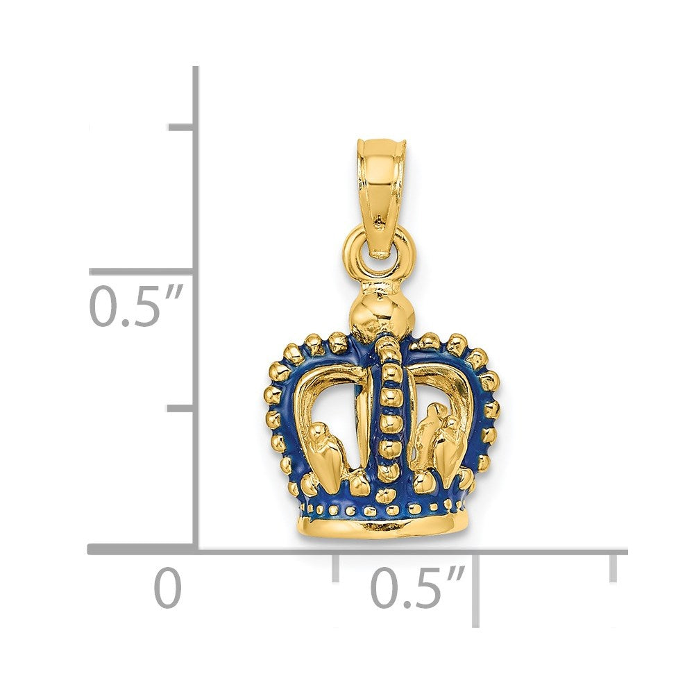 14k Yellow Gold 3-D Blue Enamel Crown Charm