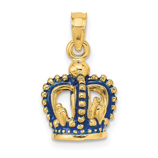 14k Yellow Gold 3-D Blue Enamel Crown Charm