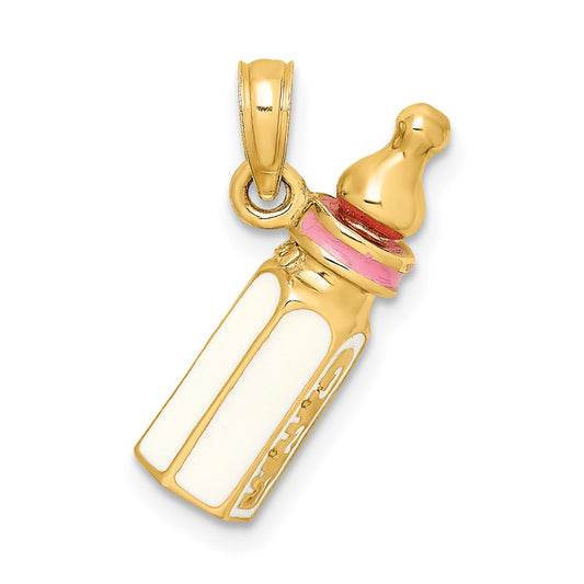 14k Yellow Gold 3-D w/ Enamel Baby Bottle Charm