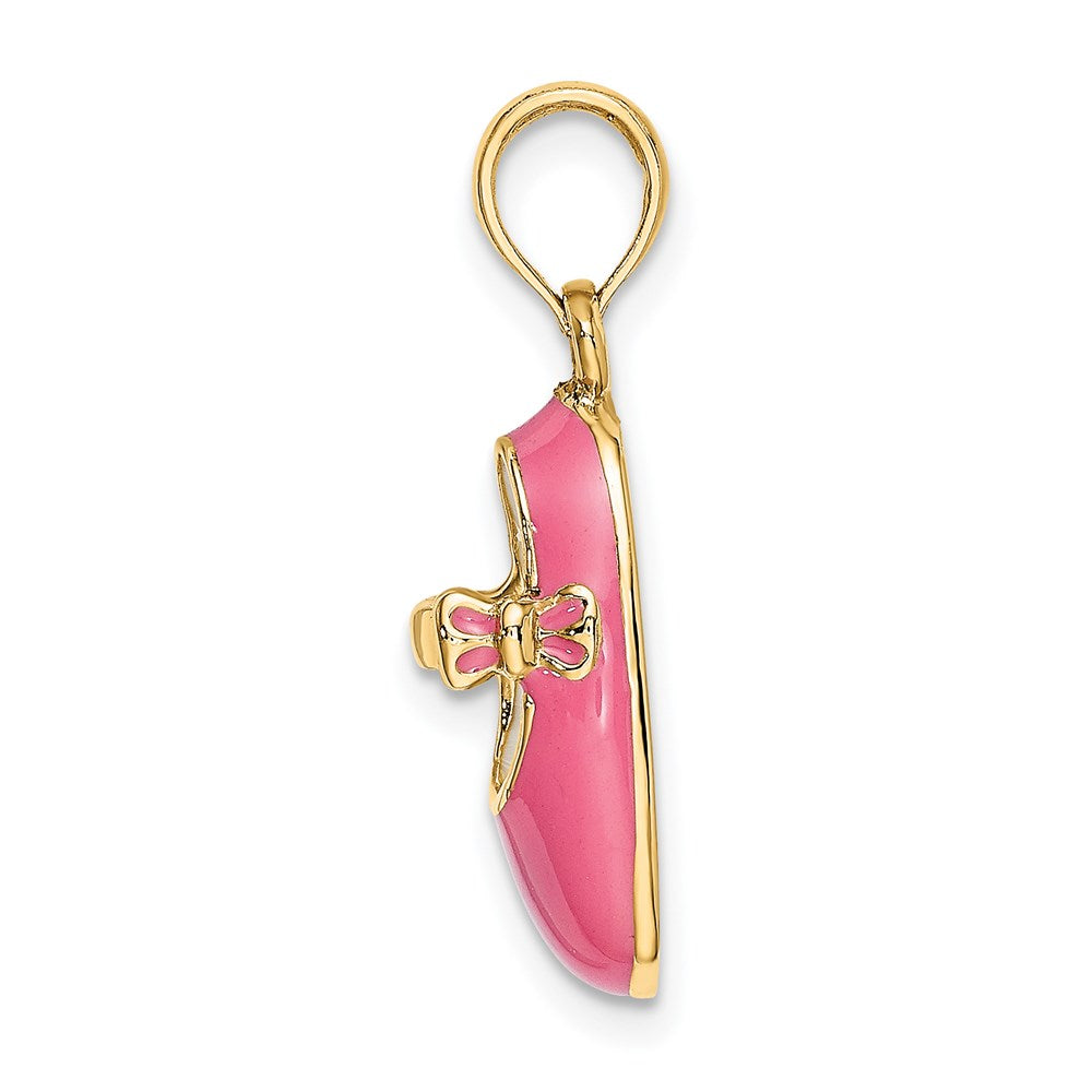 14k Yellow Gold 3-D w/ Pink Enamel Baby Shoe Charm