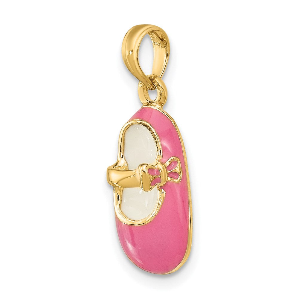 14k Yellow Gold 3-D w/ Pink Enamel Baby Shoe Charm