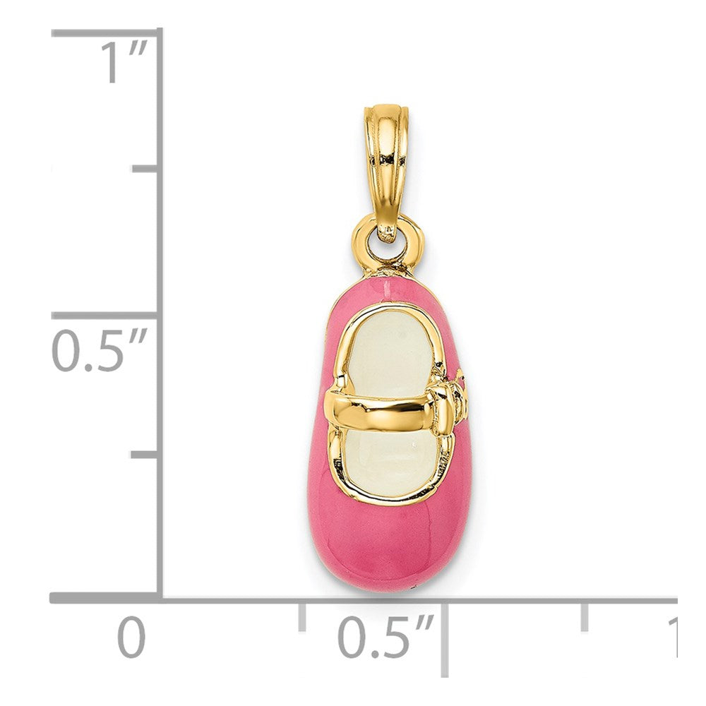 14k Yellow Gold 3-D w/ Pink Enamel Baby Shoe Charm