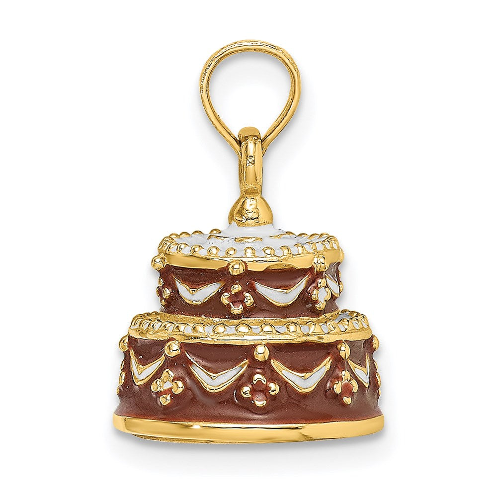 14k Yellow Gold 3-D Enameled HAPPY BIRTHDAY Cake w/Brown Frosting Charm