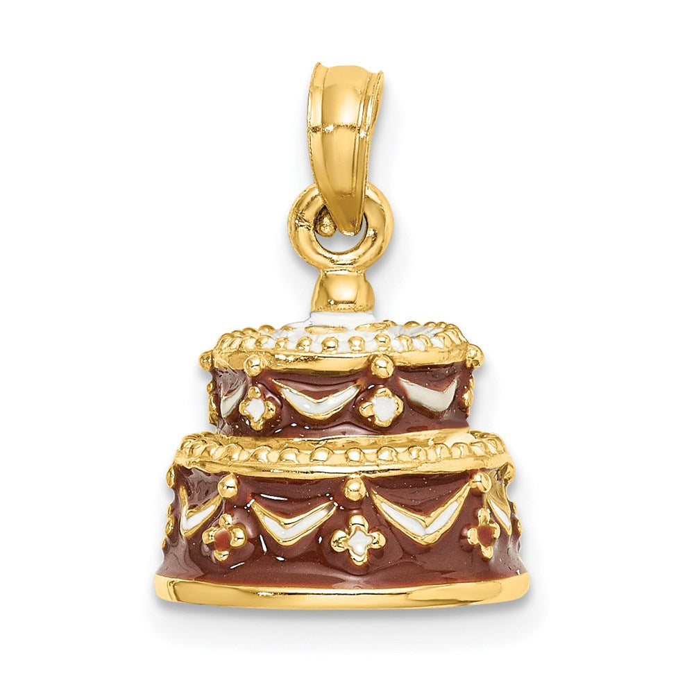 14k Yellow Gold 3-D Enameled HAPPY BIRTHDAY Cake w/Brown Frosting Charm