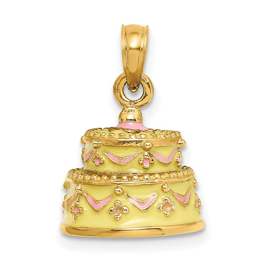 14k Yellow Gold 3-D HAPPY ANNIVERSARY Cake w/Yellow Frosting Charm