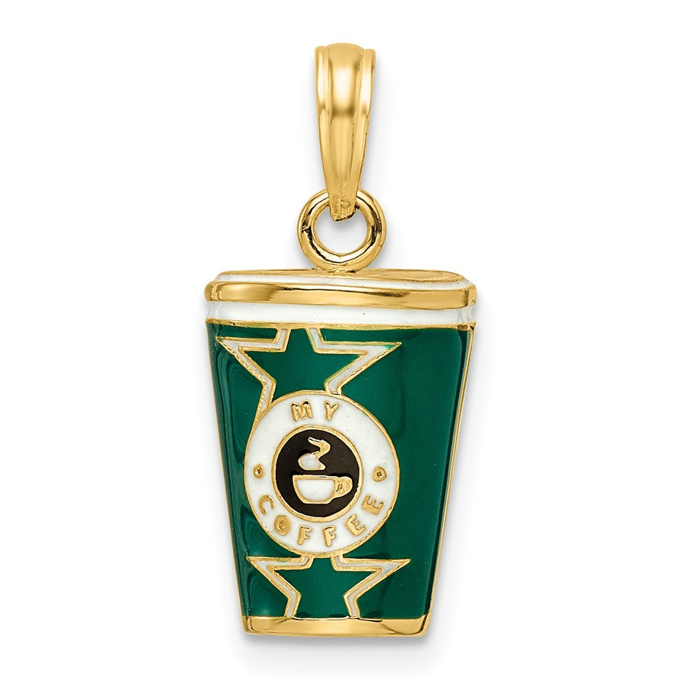 14k Yellow Gold 3-D Enameled Coffee Cup Charm