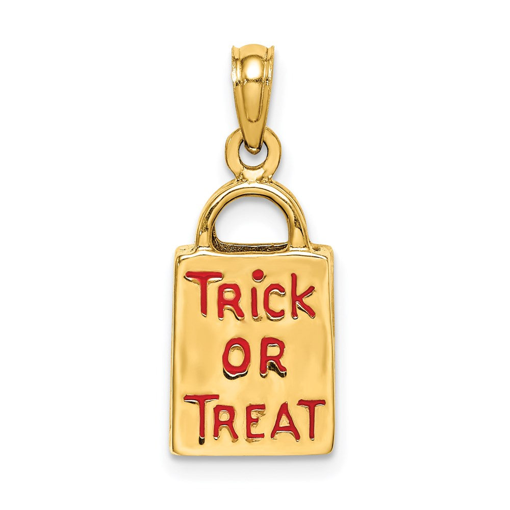 14k Yellow Gold 3-D Enameled Jack-o-Lantern Trick or Treat Bag Charm