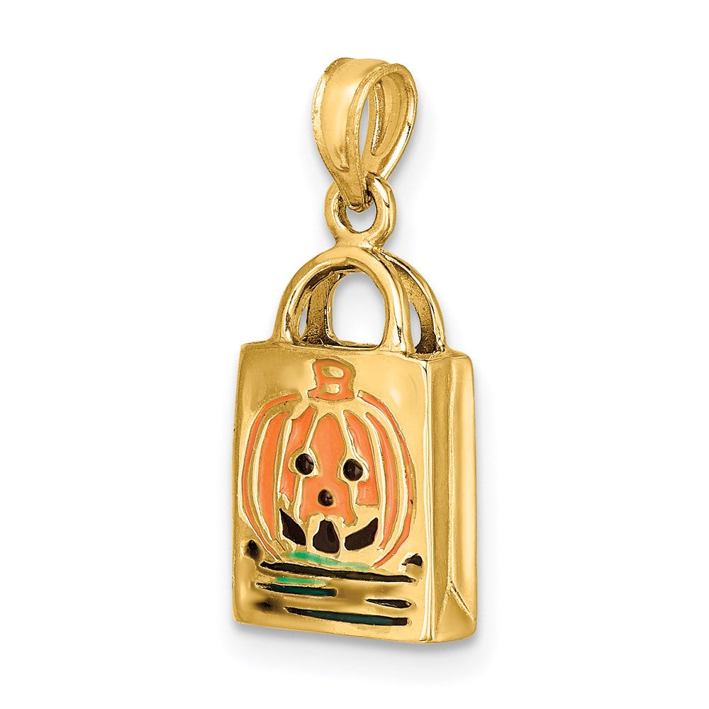 14k Yellow Gold 3-D Enameled Jack-o-Lantern Trick or Treat Bag Charm