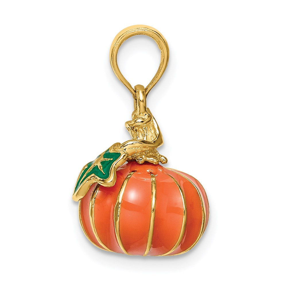 14k Yellow Gold 3-D Enameled Pumpkin Charm