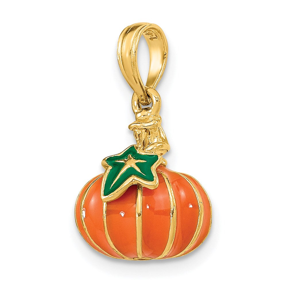 14k Yellow Gold 3-D Enameled Pumpkin Charm