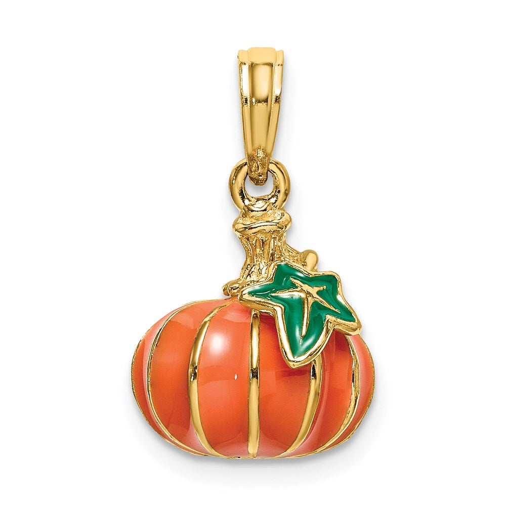 14k Yellow Gold 3-D Enameled Pumpkin Charm