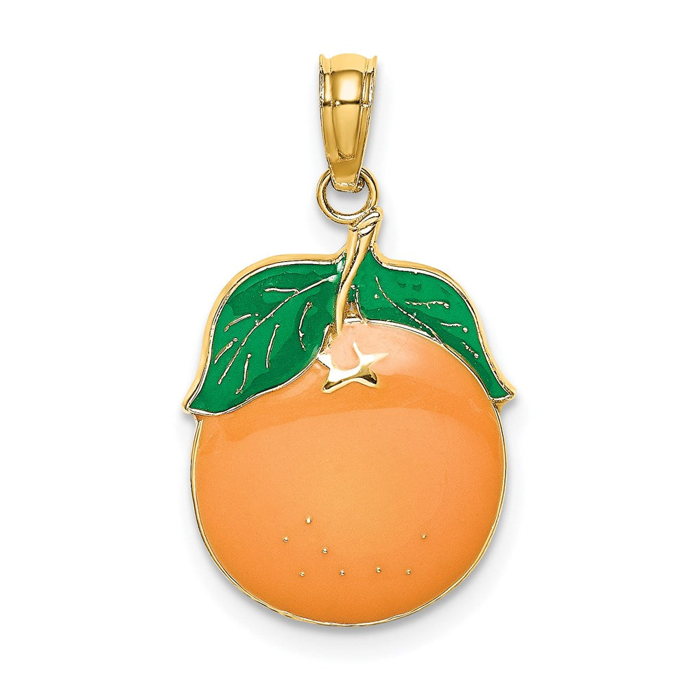 14k Yellow Gold Enamel Orange W/Stem and Leaf Charm