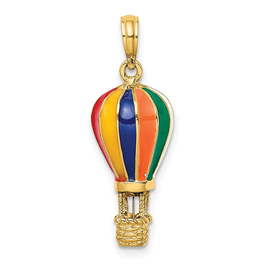 14k Yellow Gold w/ Enamel 3-D Hot Air Balloon Charm