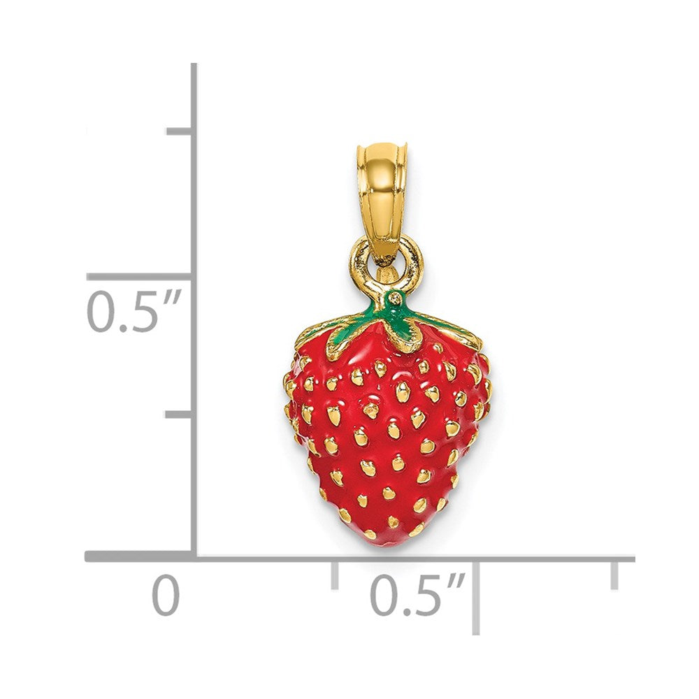 14k Yellow Gold W/ Enamel 3-D Strawberry and Leaf Charm