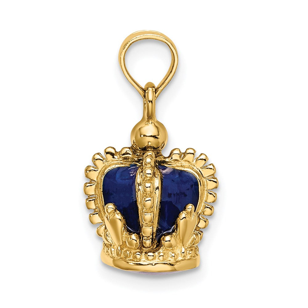 14k Yellow Gold 3-D w/ Blue Enamel Inside Crown Charm