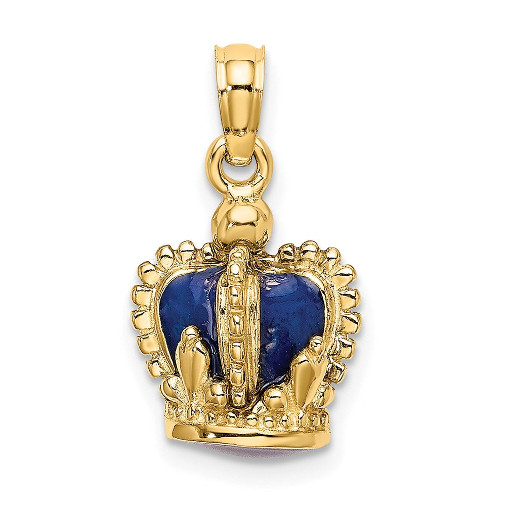 14k Yellow Gold 3-D w/ Blue Enamel Inside Crown Charm