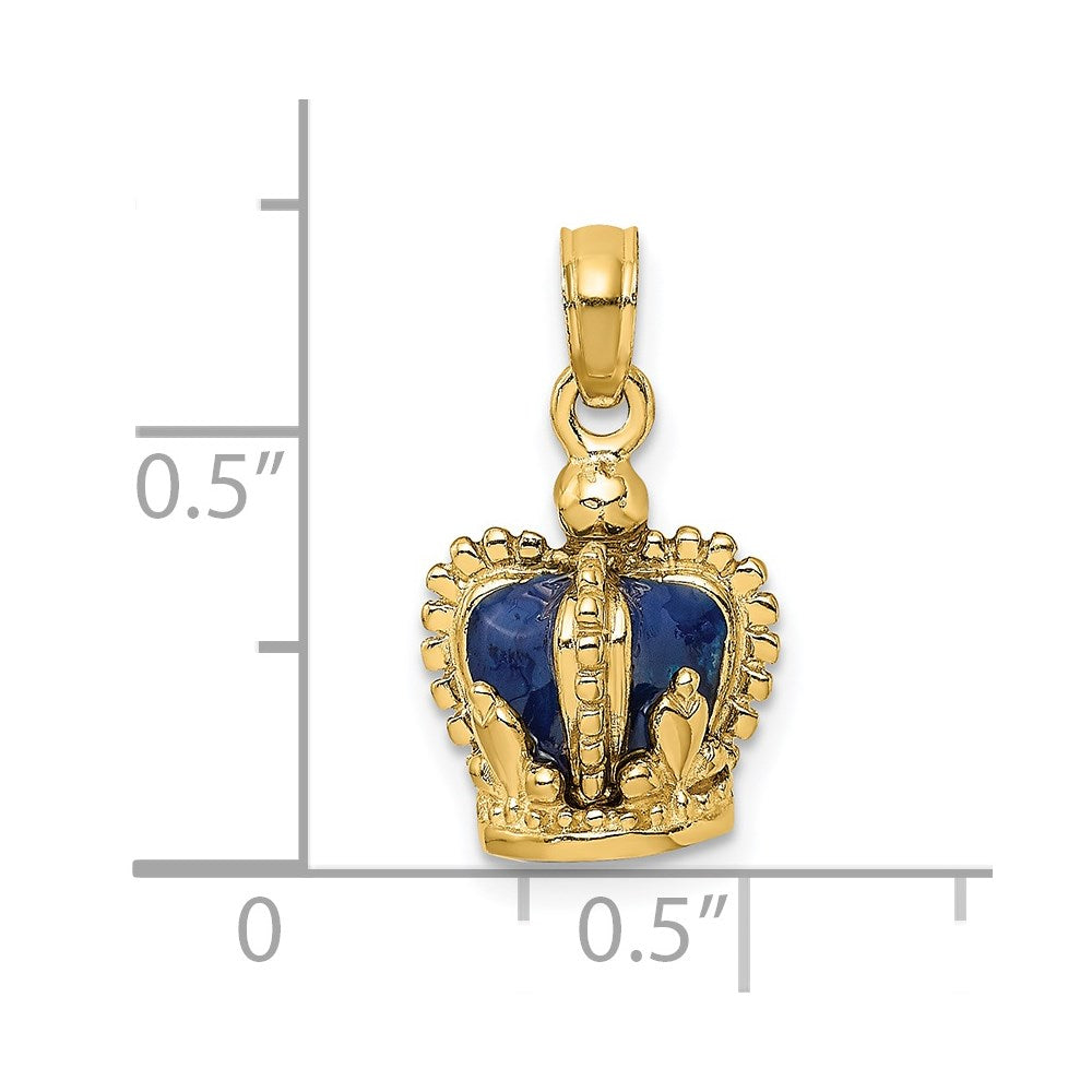 14k Yellow Gold 3-D w/ Blue Enamel Inside Crown Charm