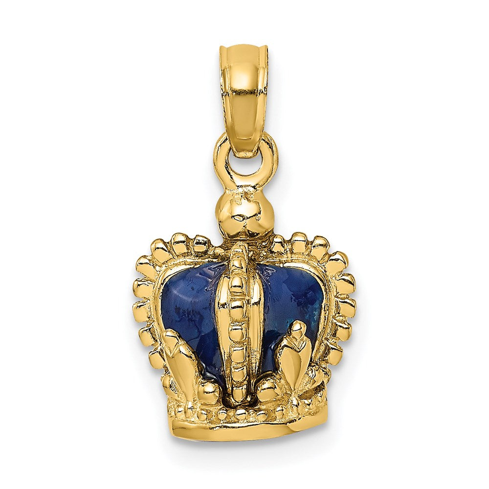 14k Yellow Gold 3-D w/ Blue Enamel Inside Crown Charm