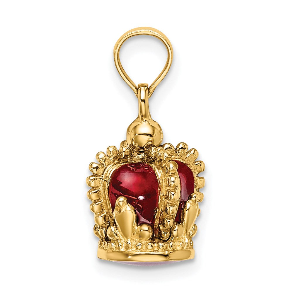 14k Yellow Gold 3-D w/ Red Enamel Inside Crown Charm