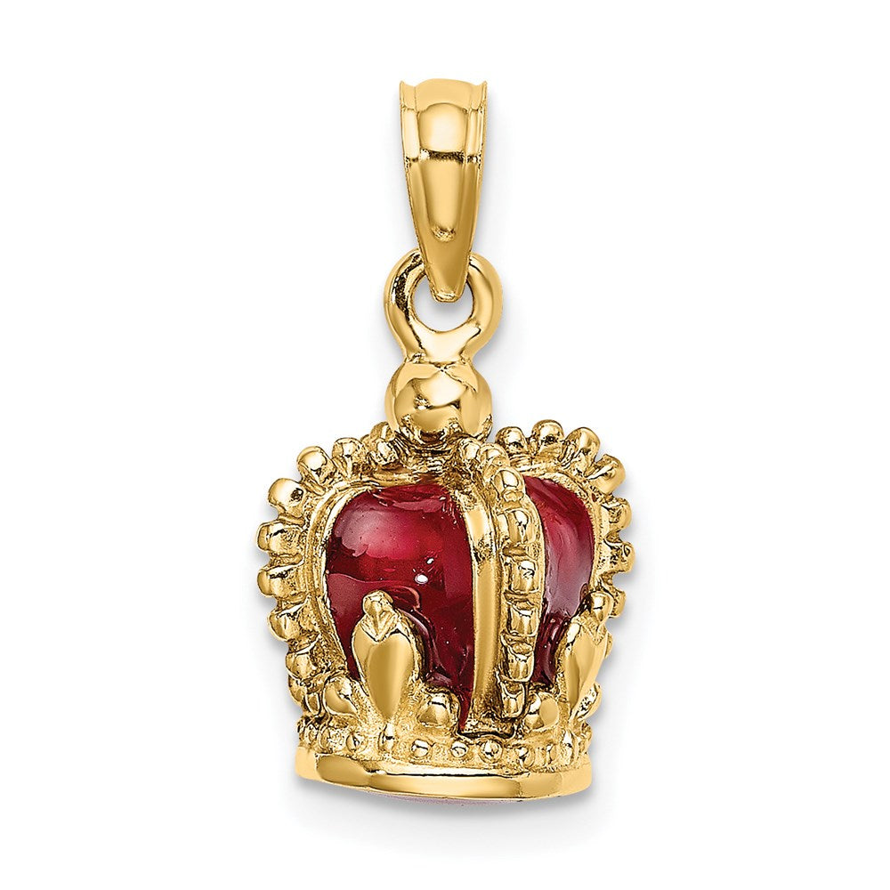 14k Yellow Gold 3-D w/ Red Enamel Inside Crown Charm